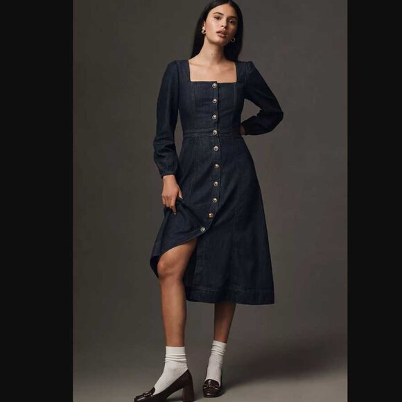 New US 10 Reformation x Anthropologie Celeste denim midi jean dress